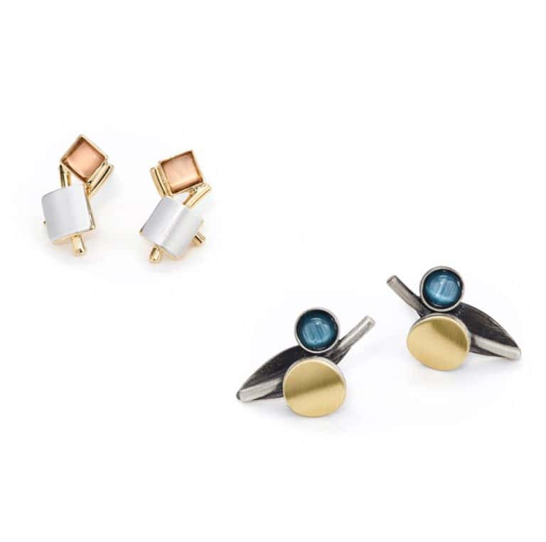 A pair of gold and blue stud earrings Christophe Poly